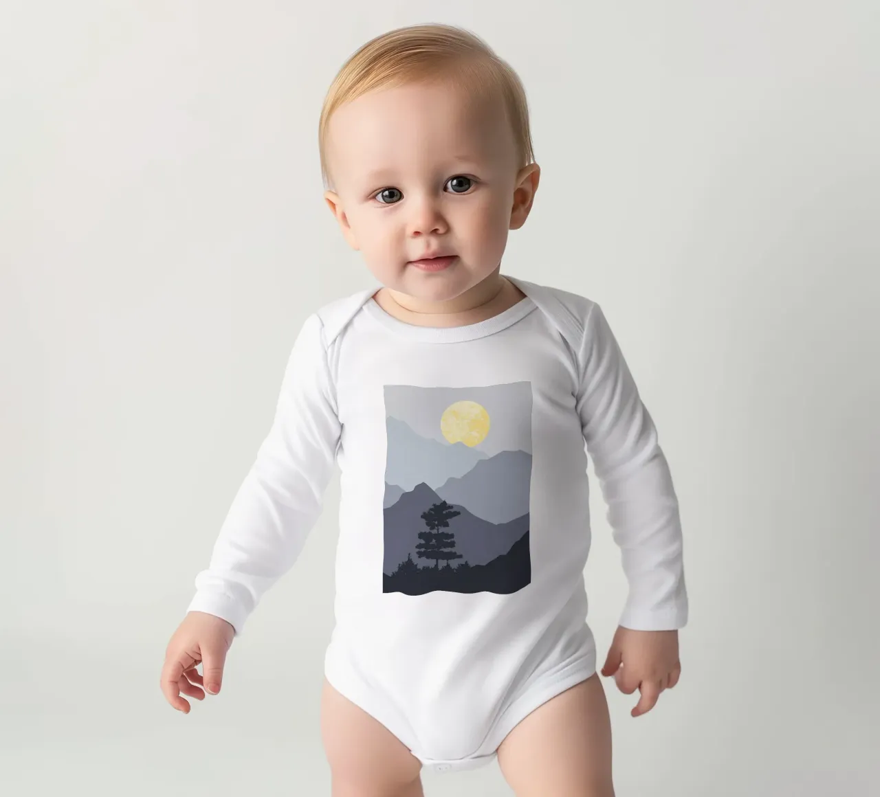 Mountain layer and forest long-sleeve baby romper by Bartosz Powalka