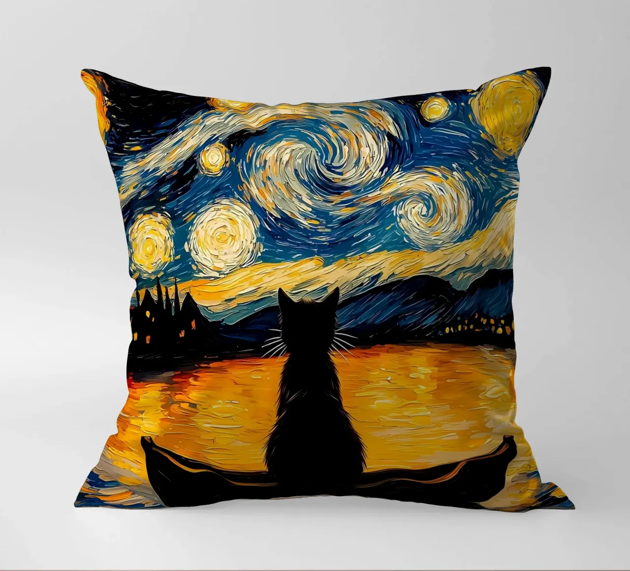 Gatto nella notte stellata cuscino da Adrian Patel