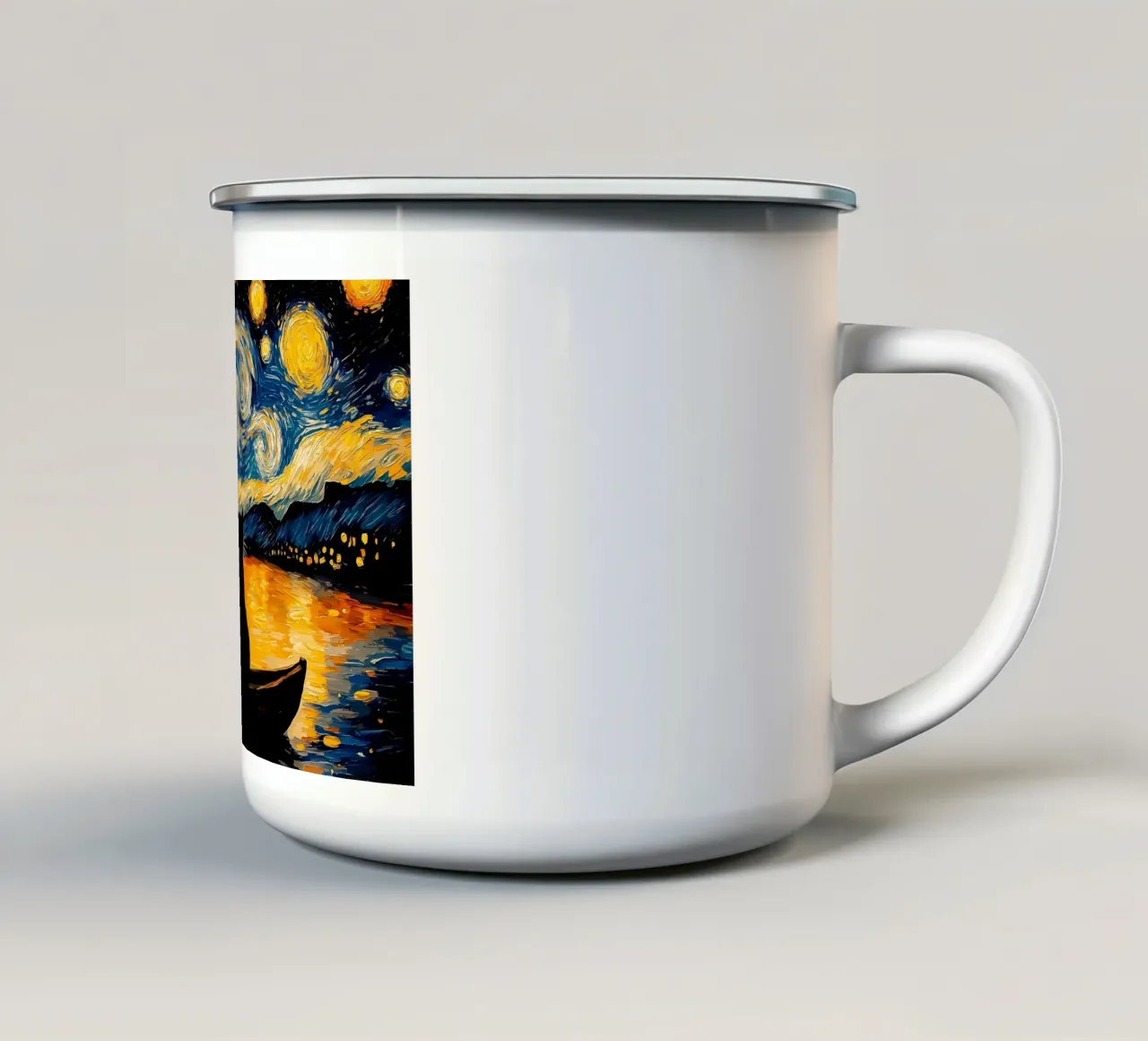 Gatto nella notte stellata tazza in smalto da Adrian Patel