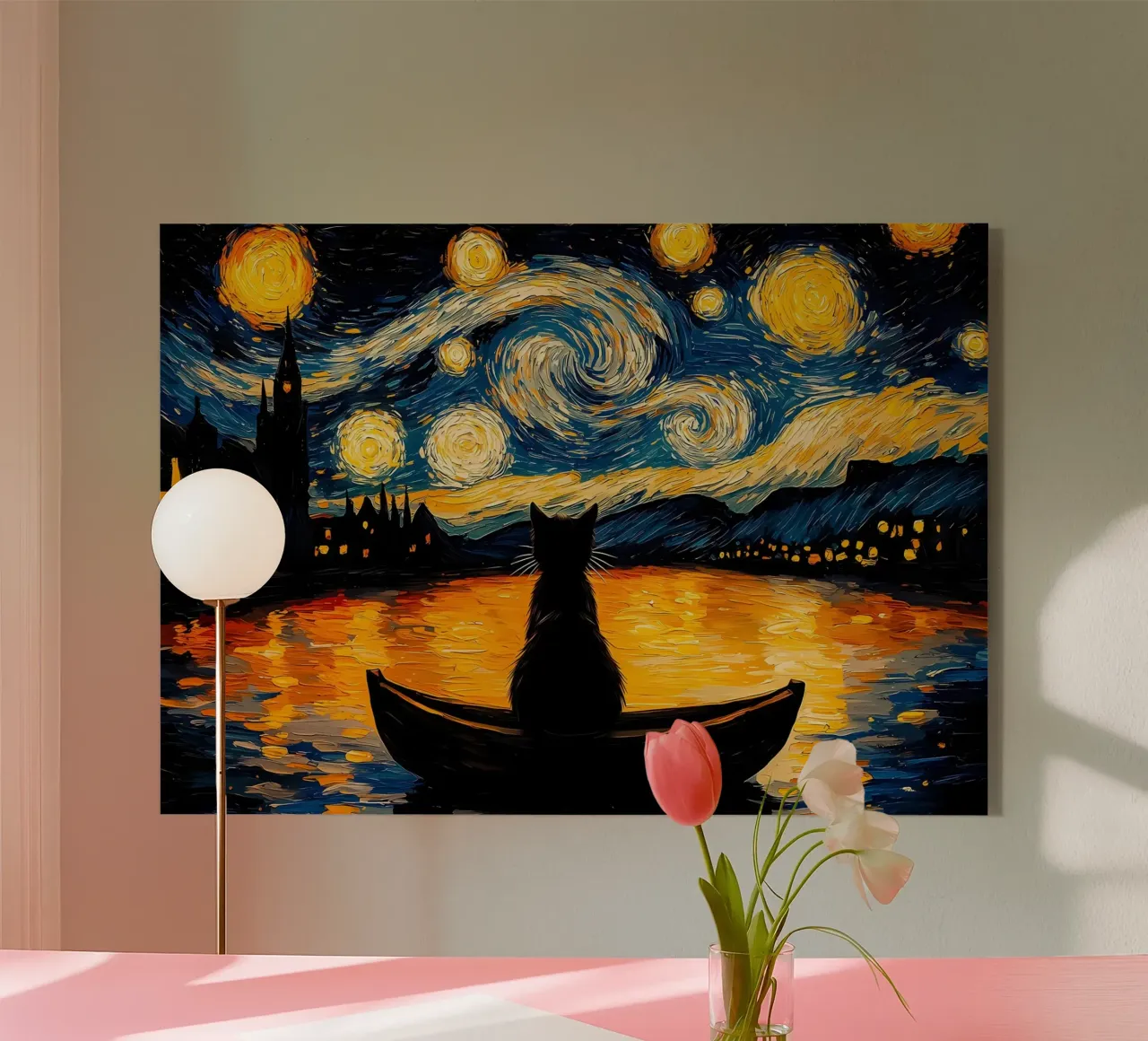 Gatto nella notte stellata plexiglass da Adrian Patel