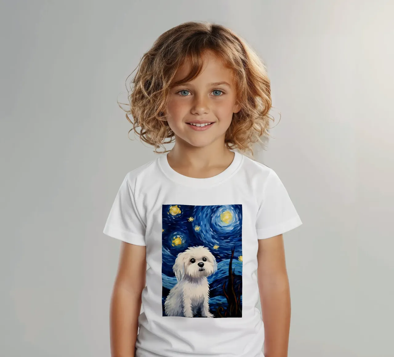 Malteserhund Sternennacht Kinder T-Shirt von Adrian Patel