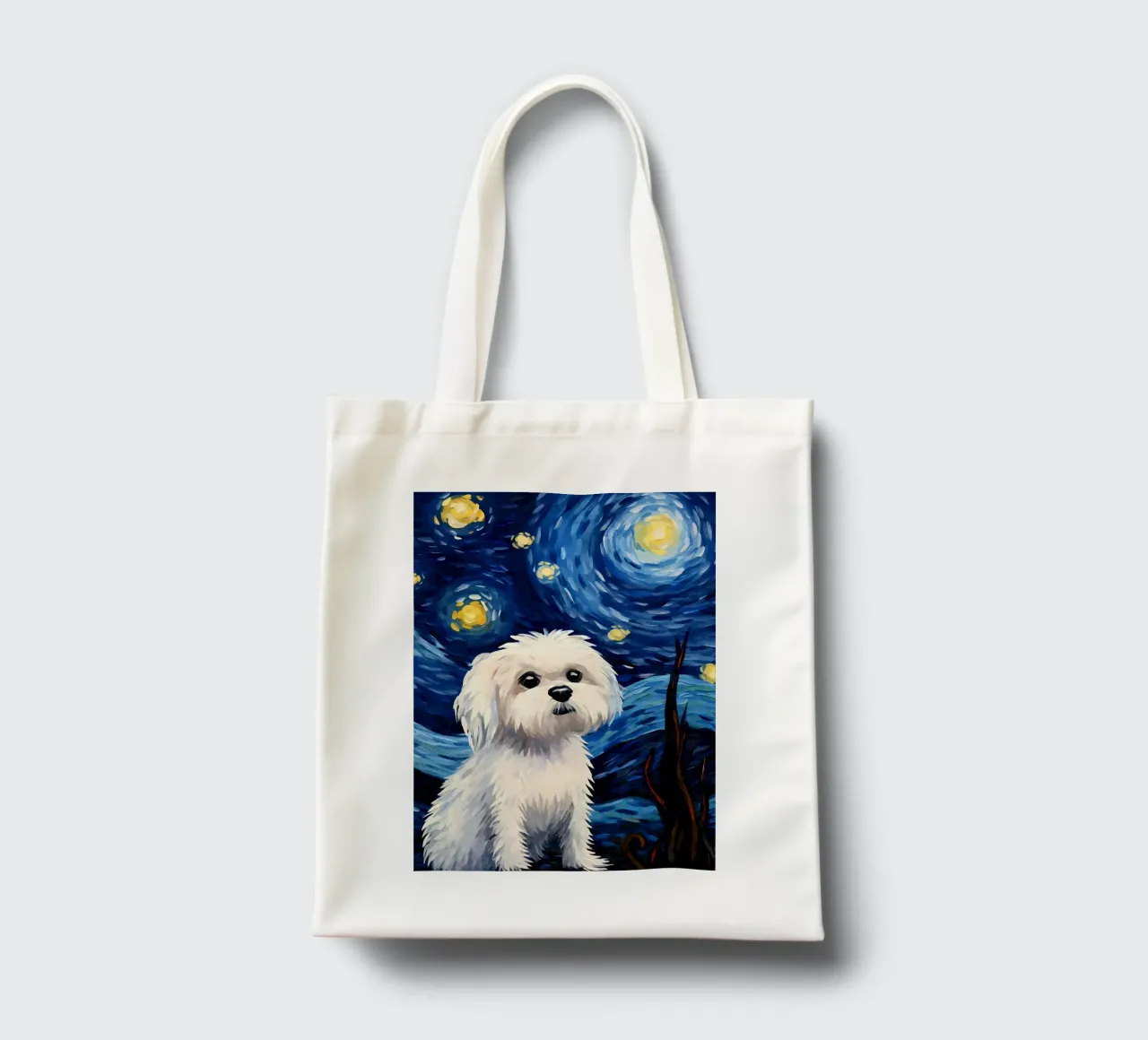 Maltese Dog Starry Night tote bag by Adrian Patel