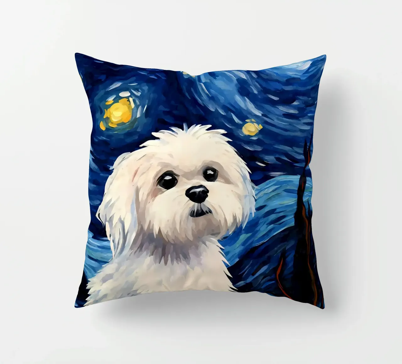 Cane maltese Notte stellata cuscino da Adrian Patel