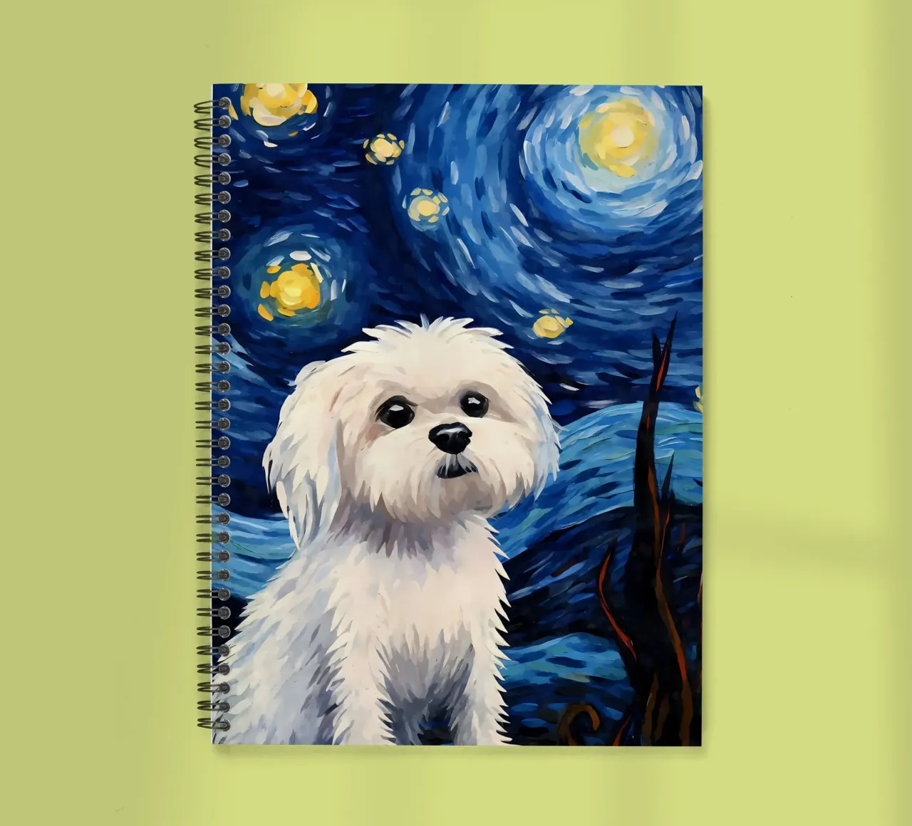 Maltese Dog Starry Night spiral notebook by Adrian Patel
