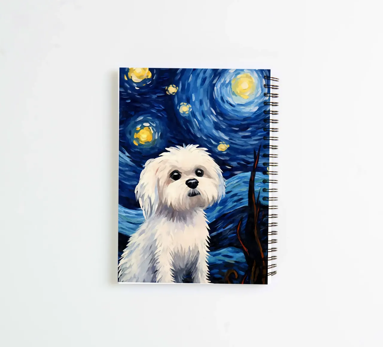 Maltese Dog Starry Night spiral notebook by Adrian Patel