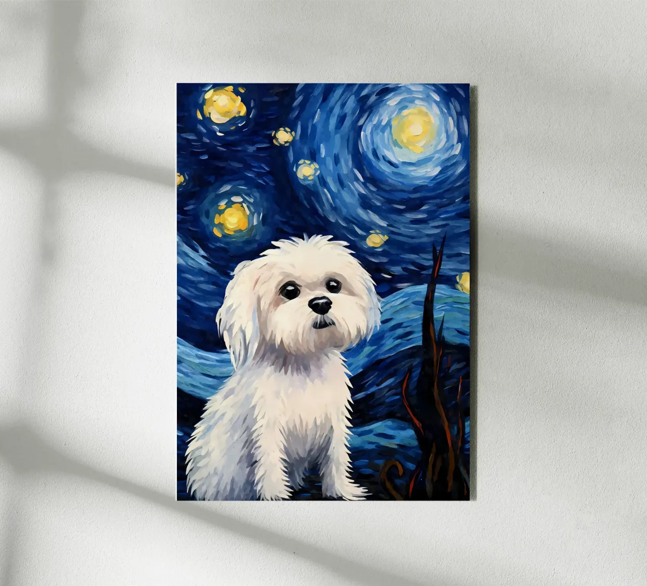Maltese Dog Starry Night forex plate by Adrian Patel