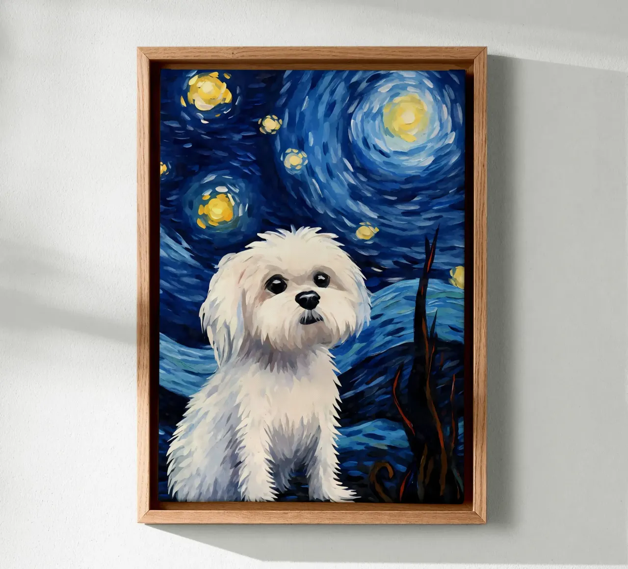 Maltese Dog Starry Night canvas by Adrian Patel