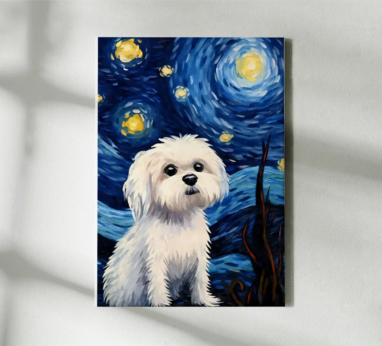 Maltese Dog Starry Night canvas by Adrian Patel