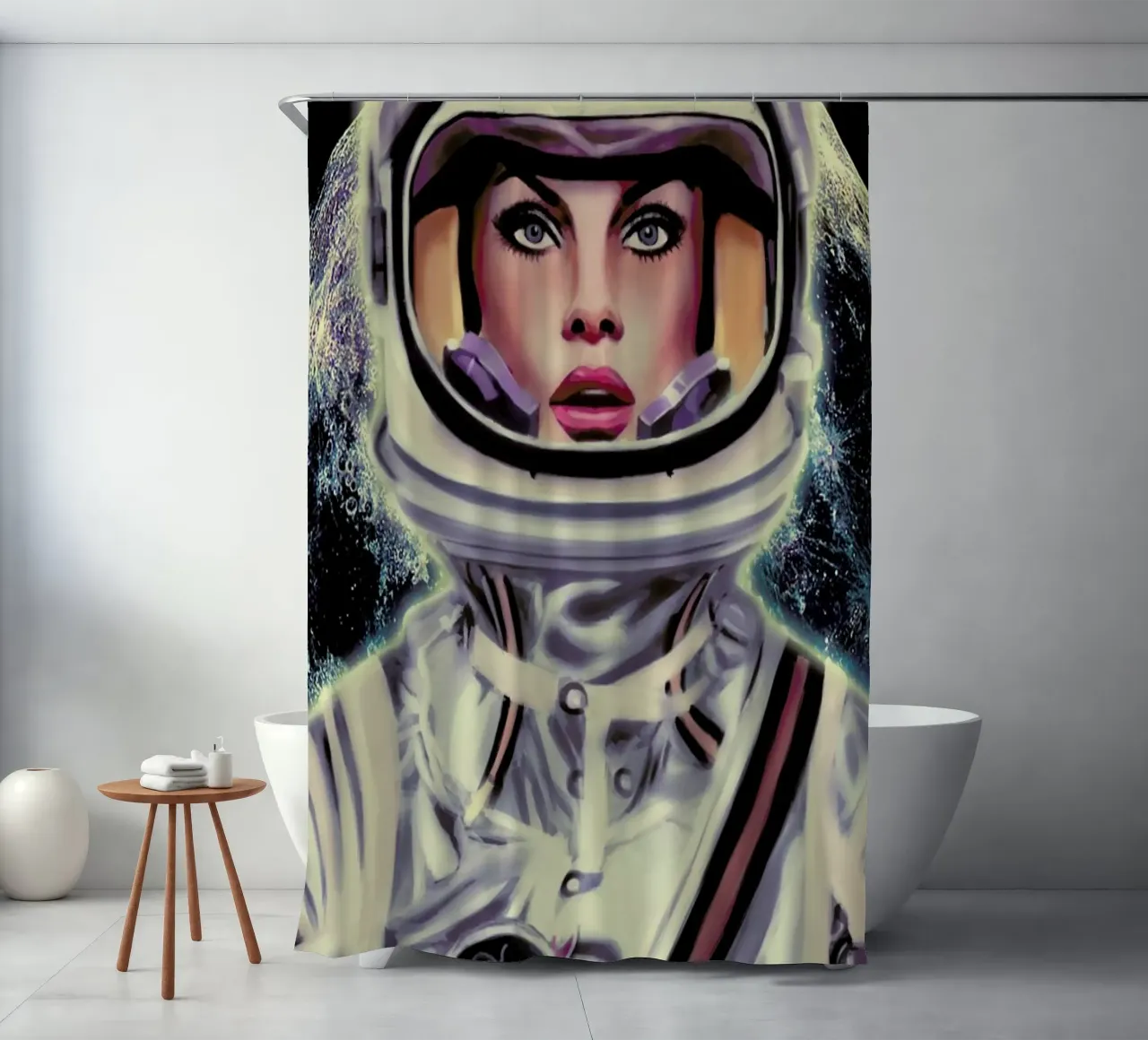 Le Cosmonaute shower curtain by Mayka ienova