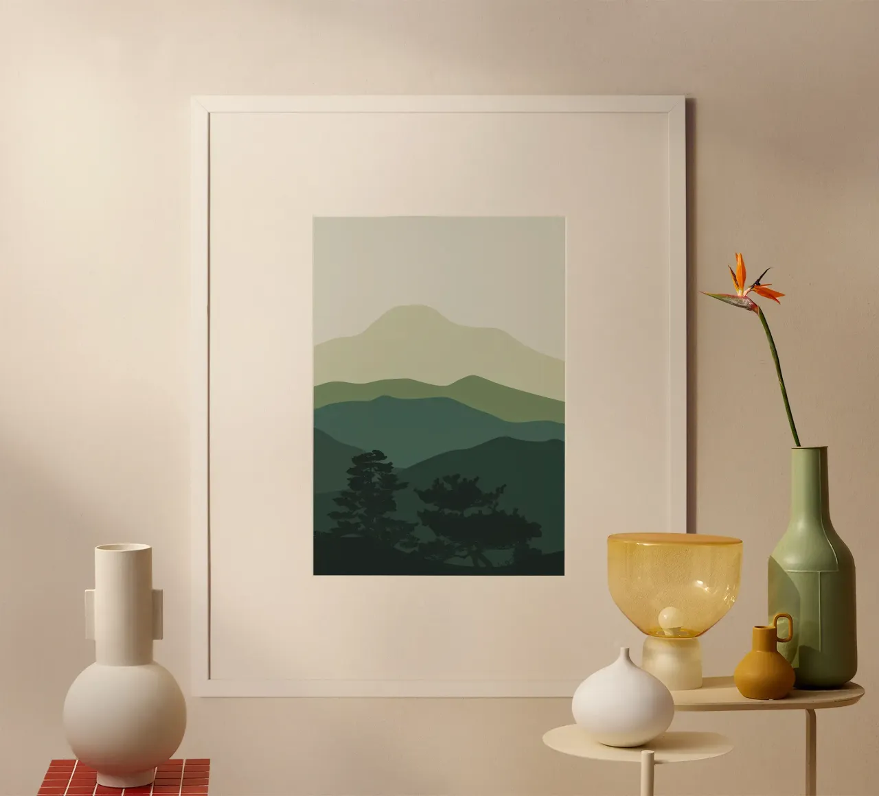 Minimale woonkamer inrichting poster met kunststof frame van Bartosz Powalka