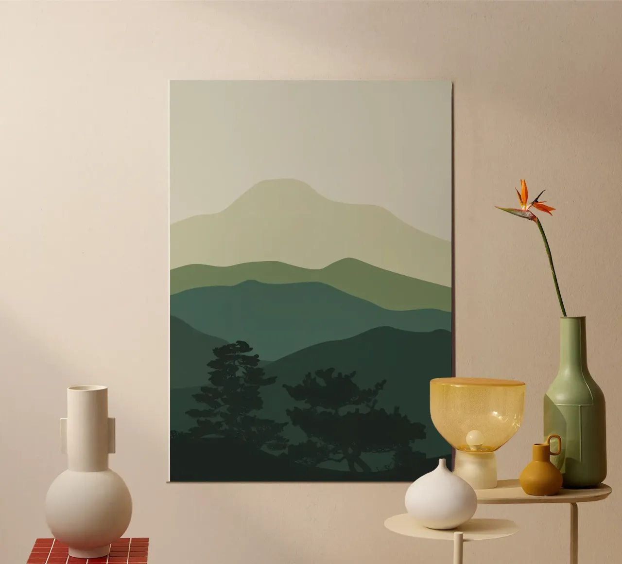 Minimale woonkamer inrichting poster met kunststof frame van Bartosz Powalka