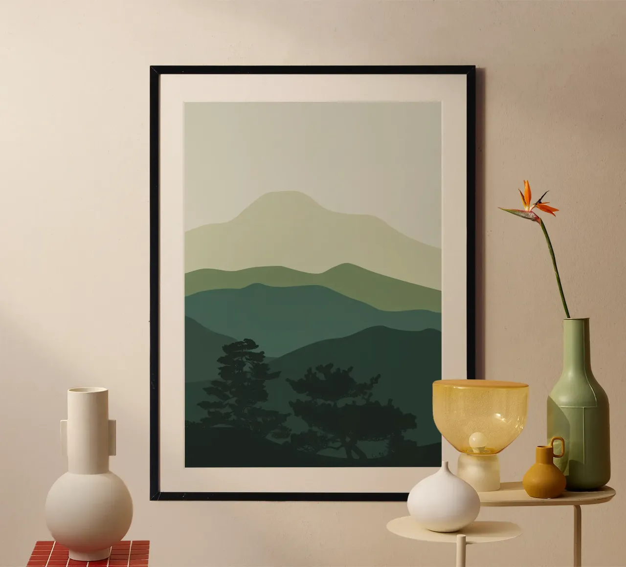 Minimale woonkamer inrichting poster met kunststof frame van Bartosz Powalka