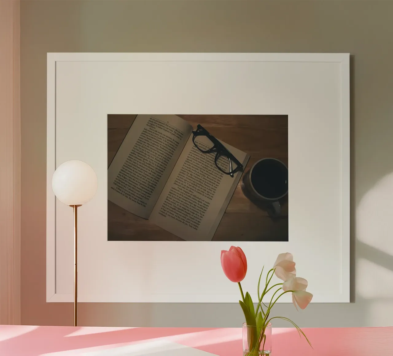 caffè e libri poster con telaio in plastica da Aiden Garcia