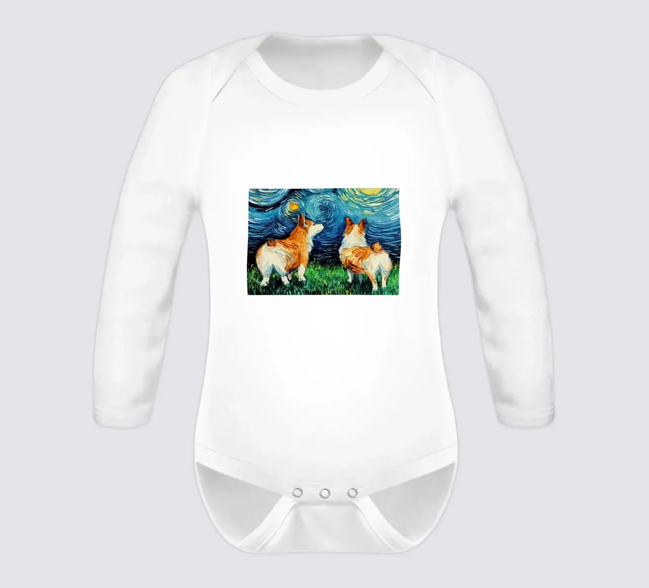Dog Starry Night Corgi long-sleeve baby romper by Adrian Patel