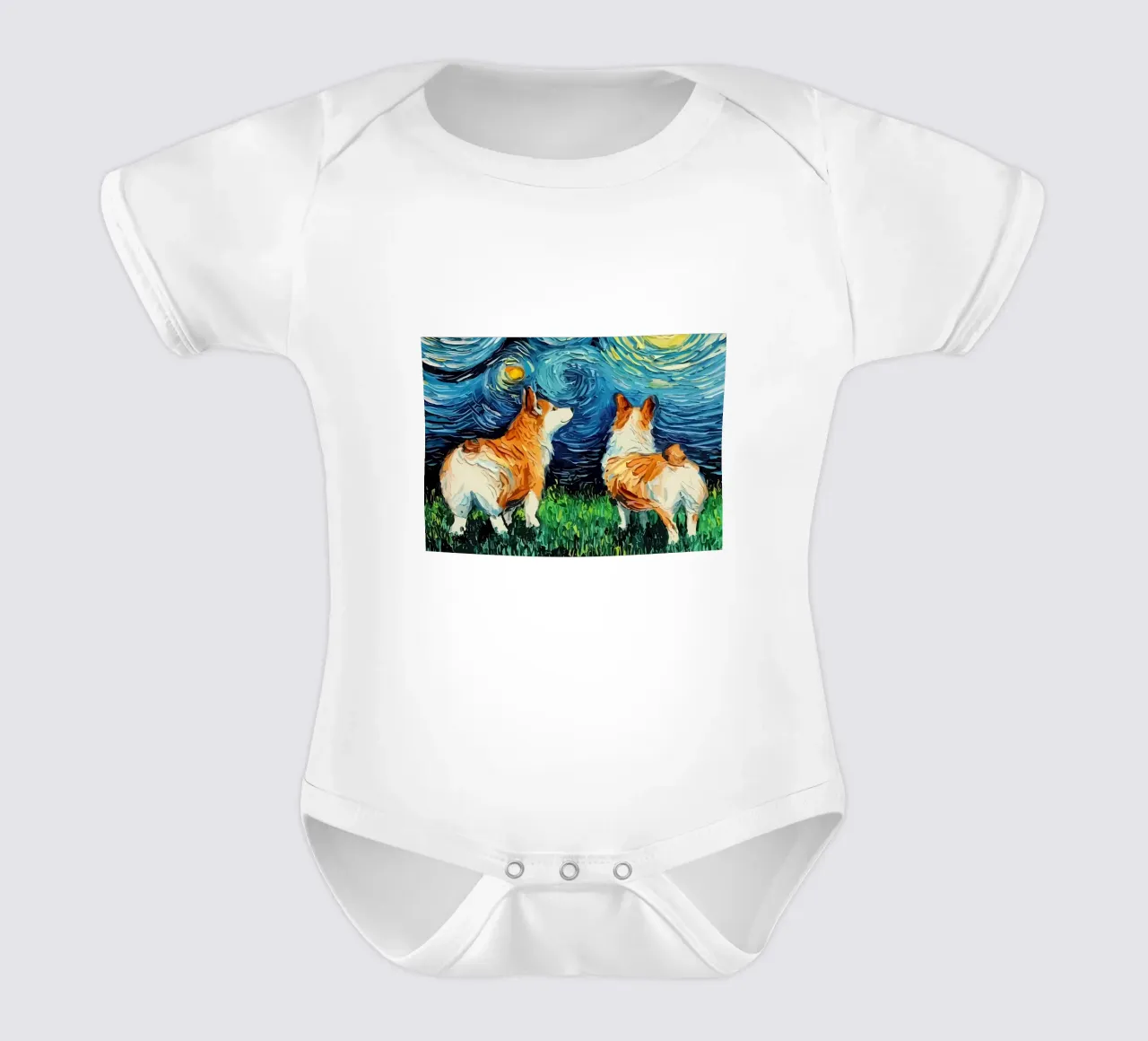 Dog Starry Night Corgi short-sleeve baby romper by Adrian Patel