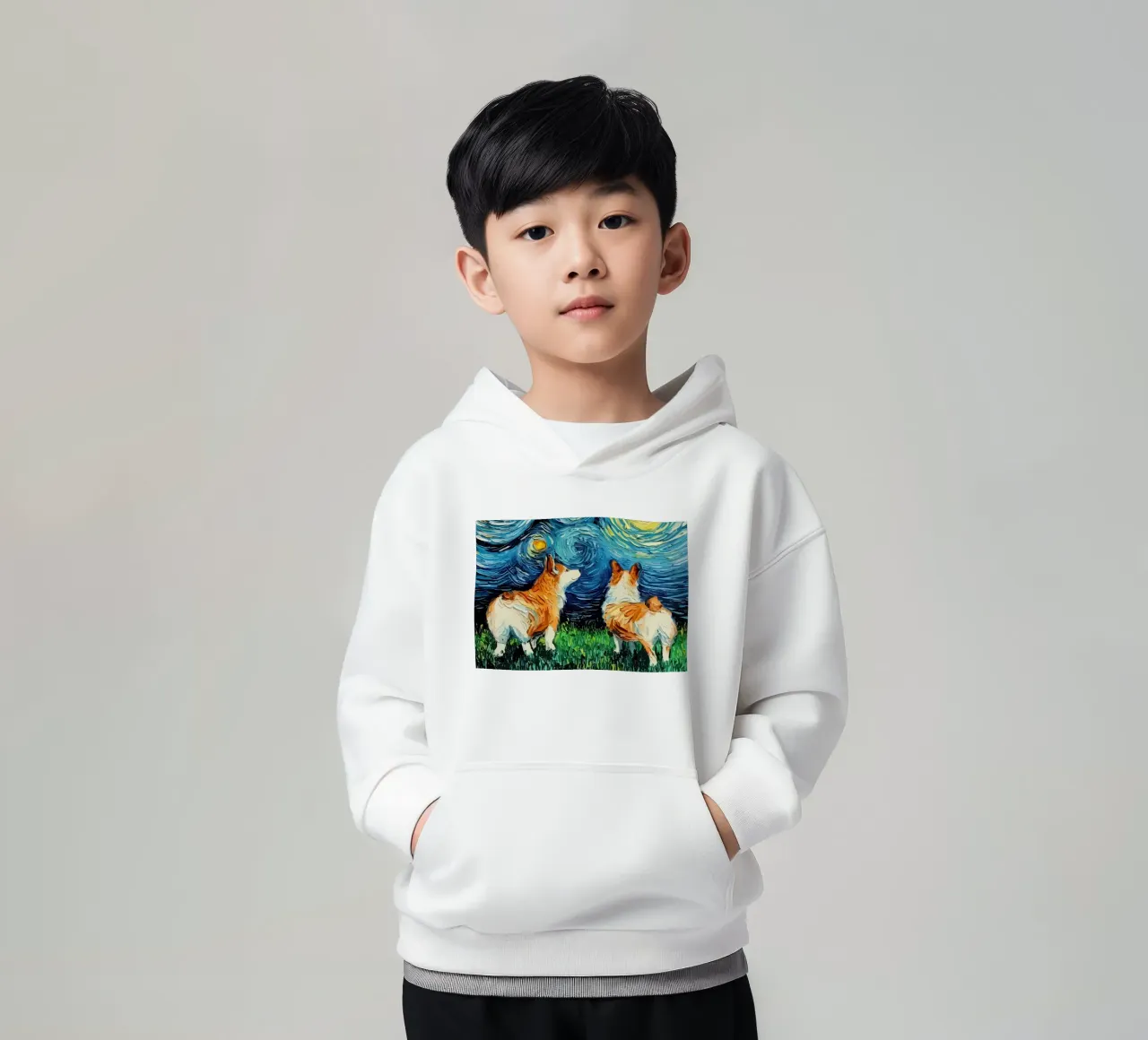 Cane Notte stellata Corgi felpa bambino con cappuccio da Adrian Patel