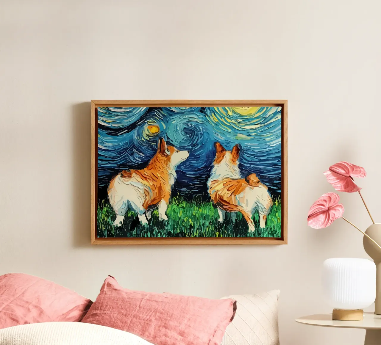 Cane Notte stellata Corgi tela con Cornice a cassetta da Adrian Patel