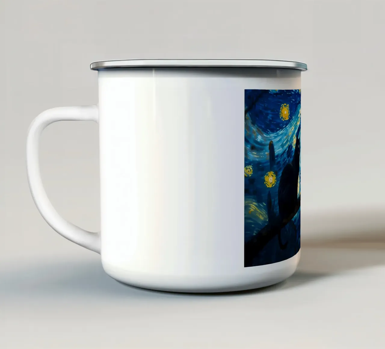 gatto della notte stellata tazza in smalto da Adrian Patel