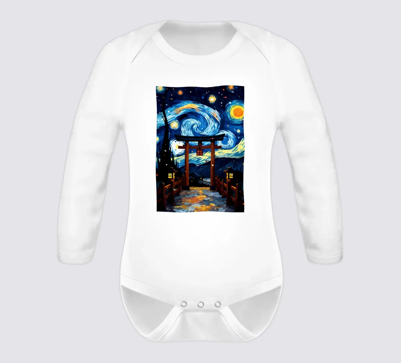 Japan Starry Night Van Gog long-sleeve baby romper by Adrian Patel