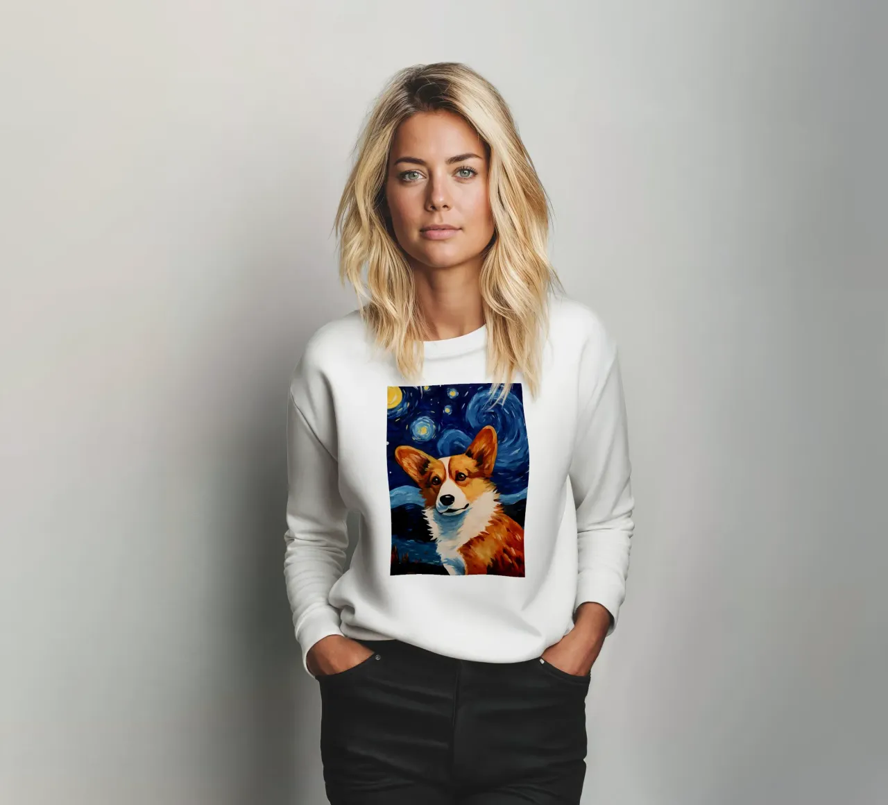Welsh Corgi Starry Night sweatshirt by Adrian Patel