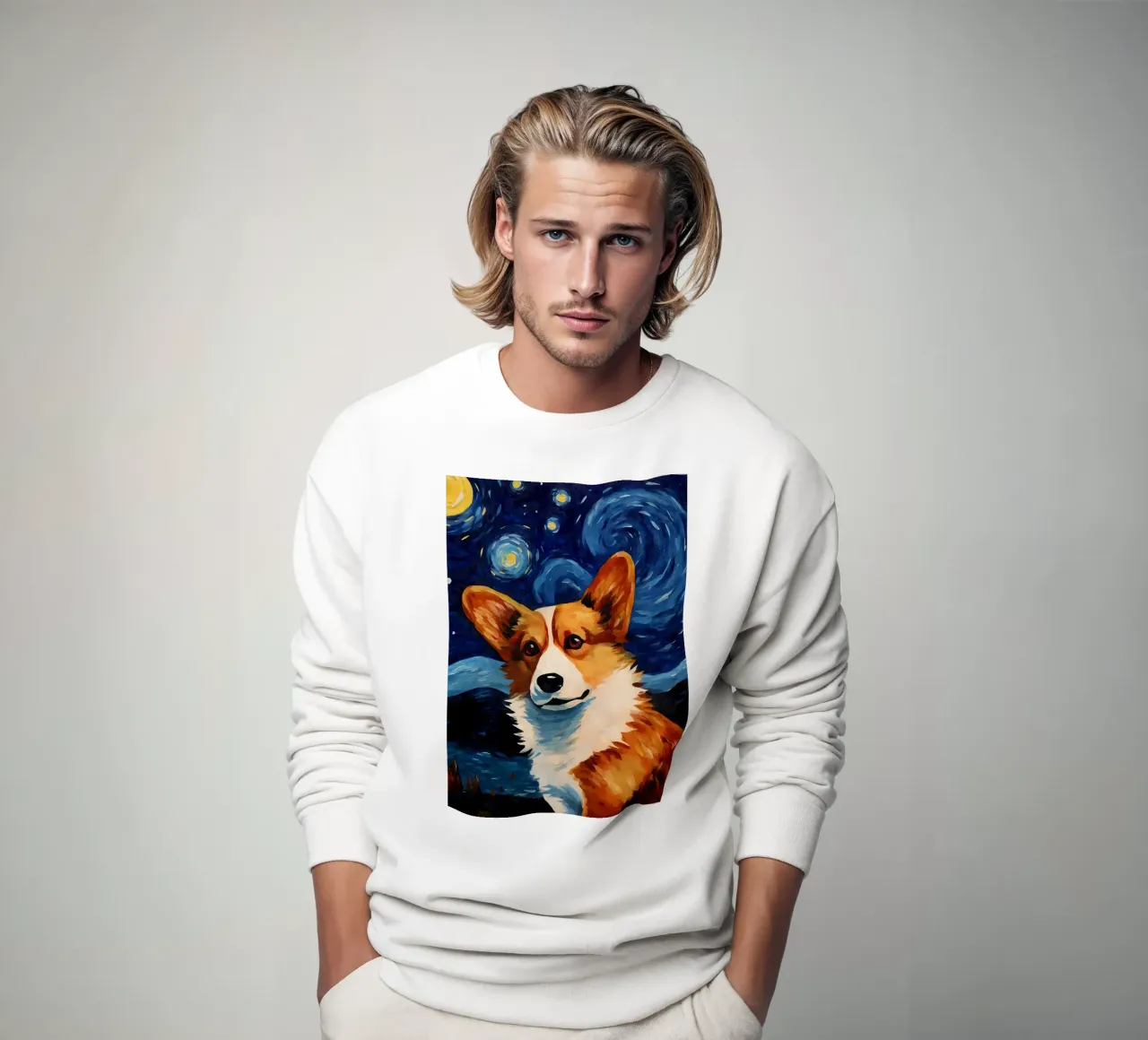 Welsh Corgi Starry Night sweatshirt by Adrian Patel