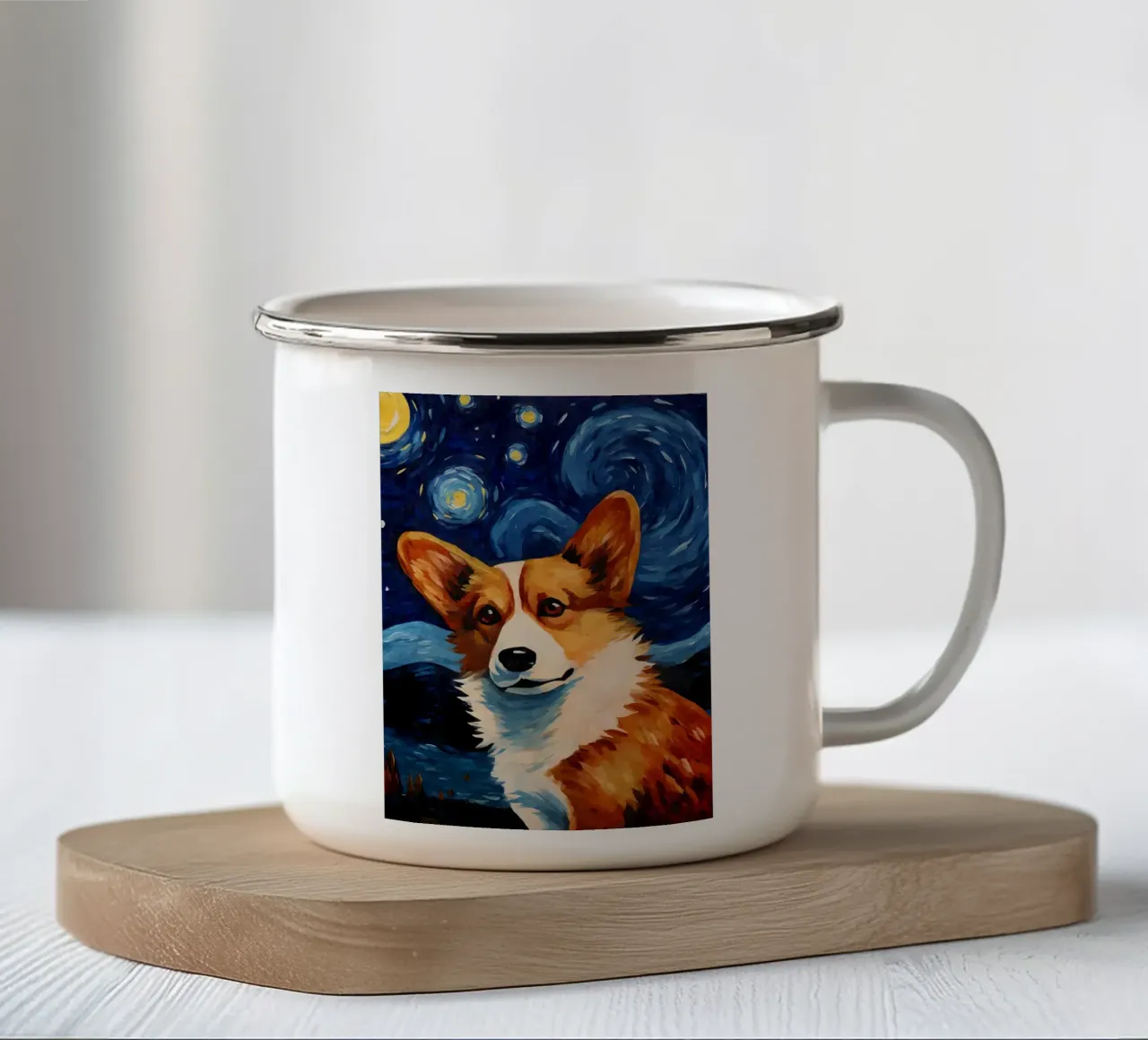 Corgi galés Noche estrellada taza de esmalte de Adrian Patel