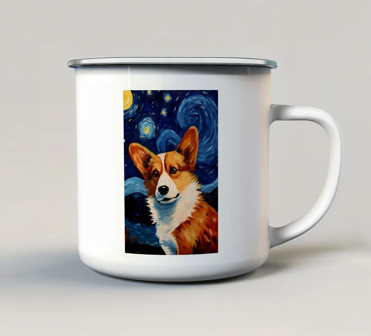 Welsh Corgi Notte stellata tazza in smalto da Adrian Patel