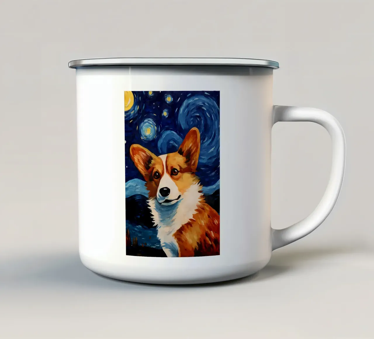 Welsh Corgi Notte stellata tazza in smalto da Adrian Patel