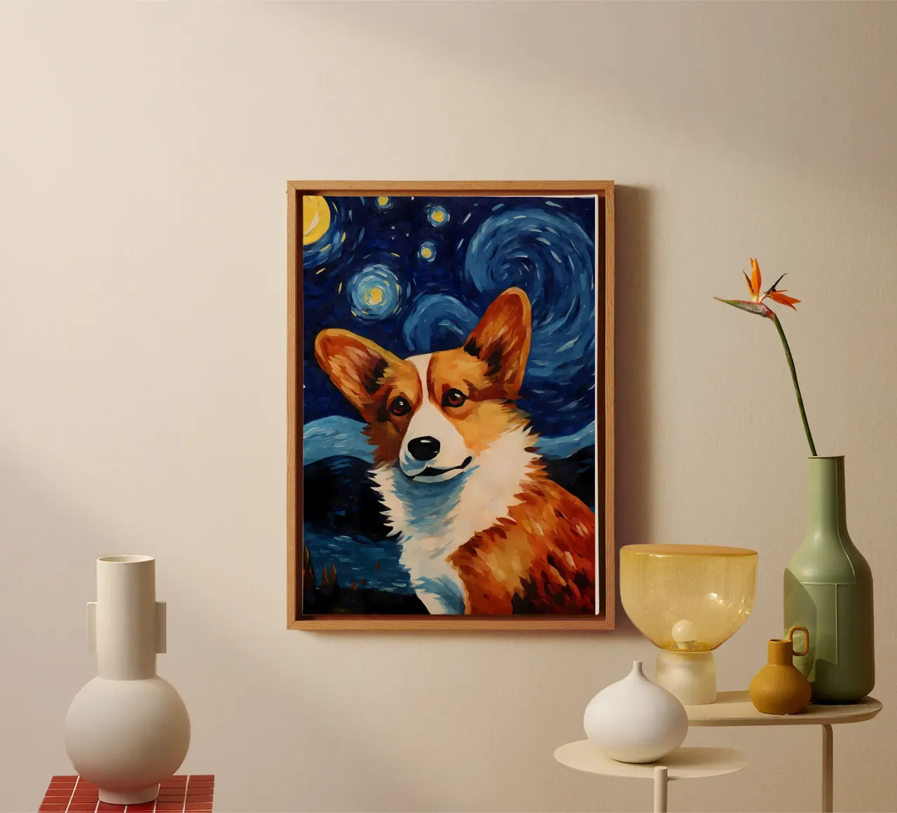 Welsh Corgi Notte stellata tela con Cornice a cassetta da Adrian Patel
