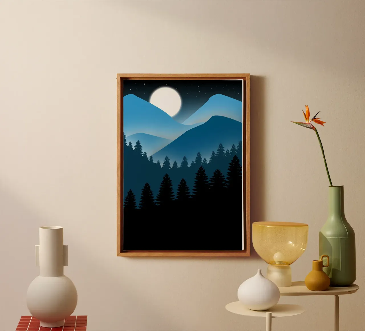 paesaggio piatto notturno tela con Cornice a cassetta da Bartosz Powalka