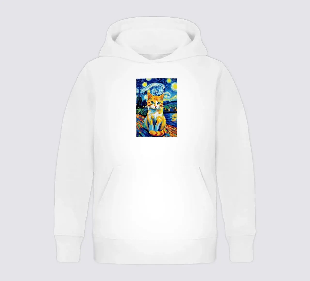 Cat in Starry Night kids hoodie by Adrian Patel