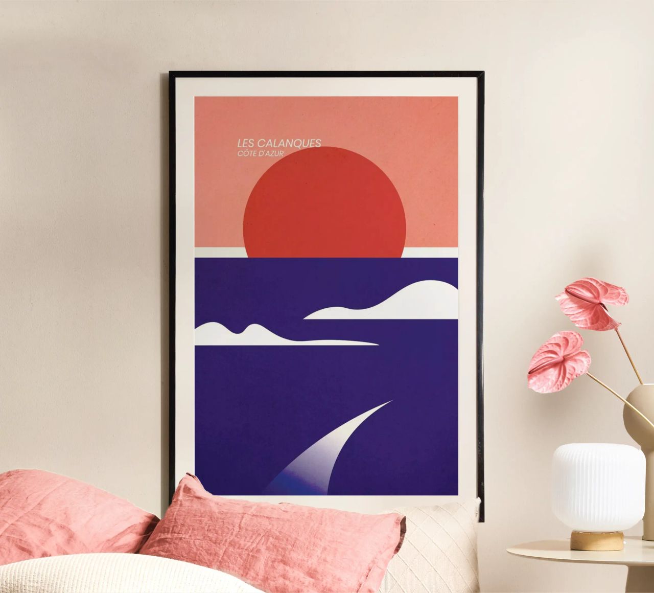 Les Calanques poster with wooden frame by The Cartography Collection