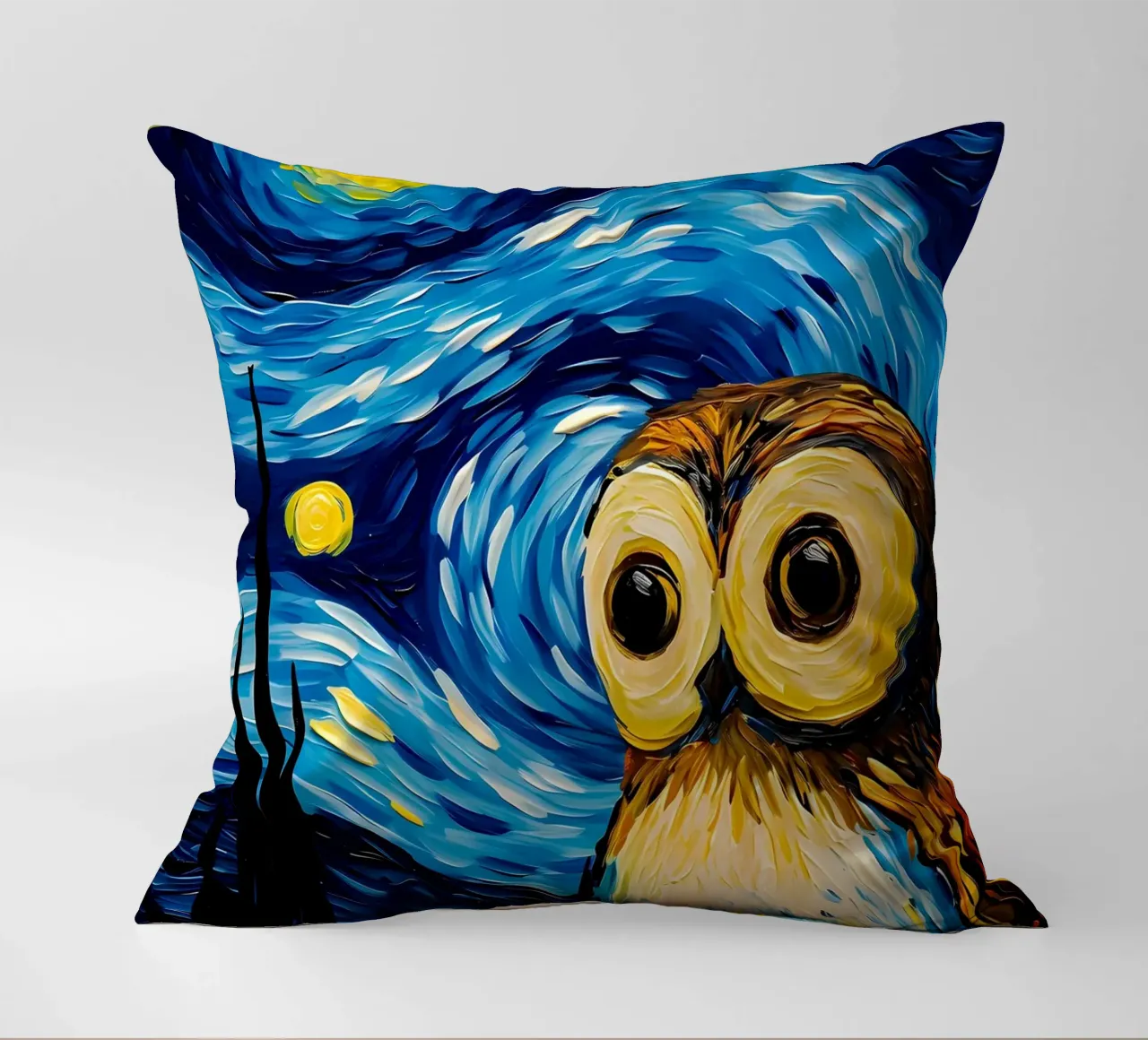 The Starry Night Owl decorative cushion by Adrian Patel