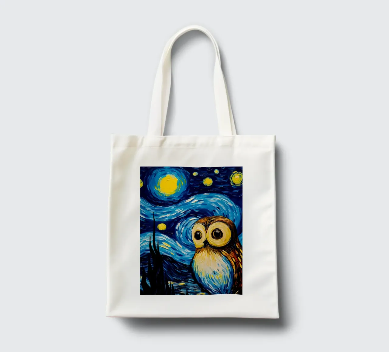 The Starry Night Owl tote bag by Adrian Patel