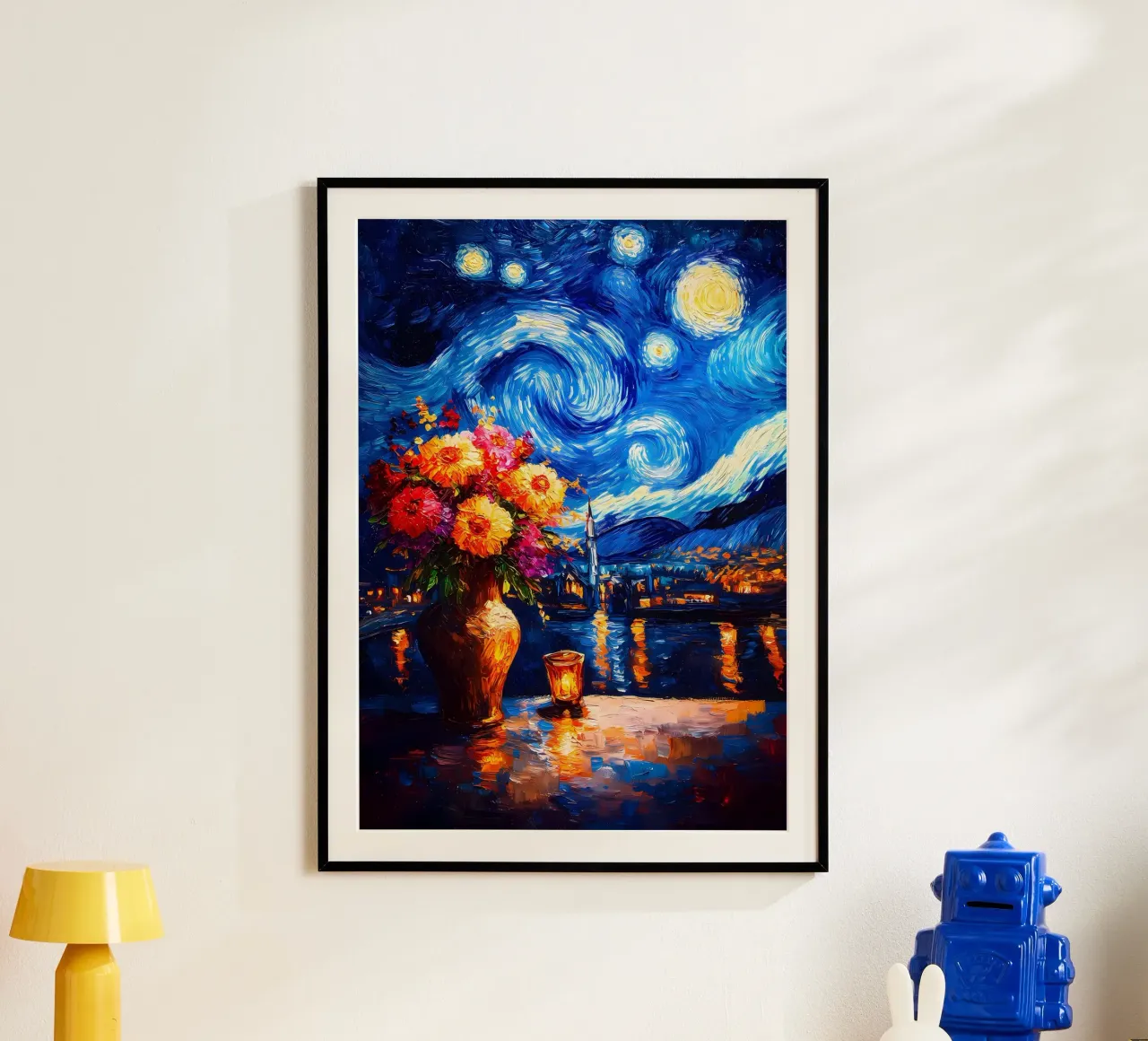Fiori della notte stellata poster con telaio in alluminio da Adrian Patel
