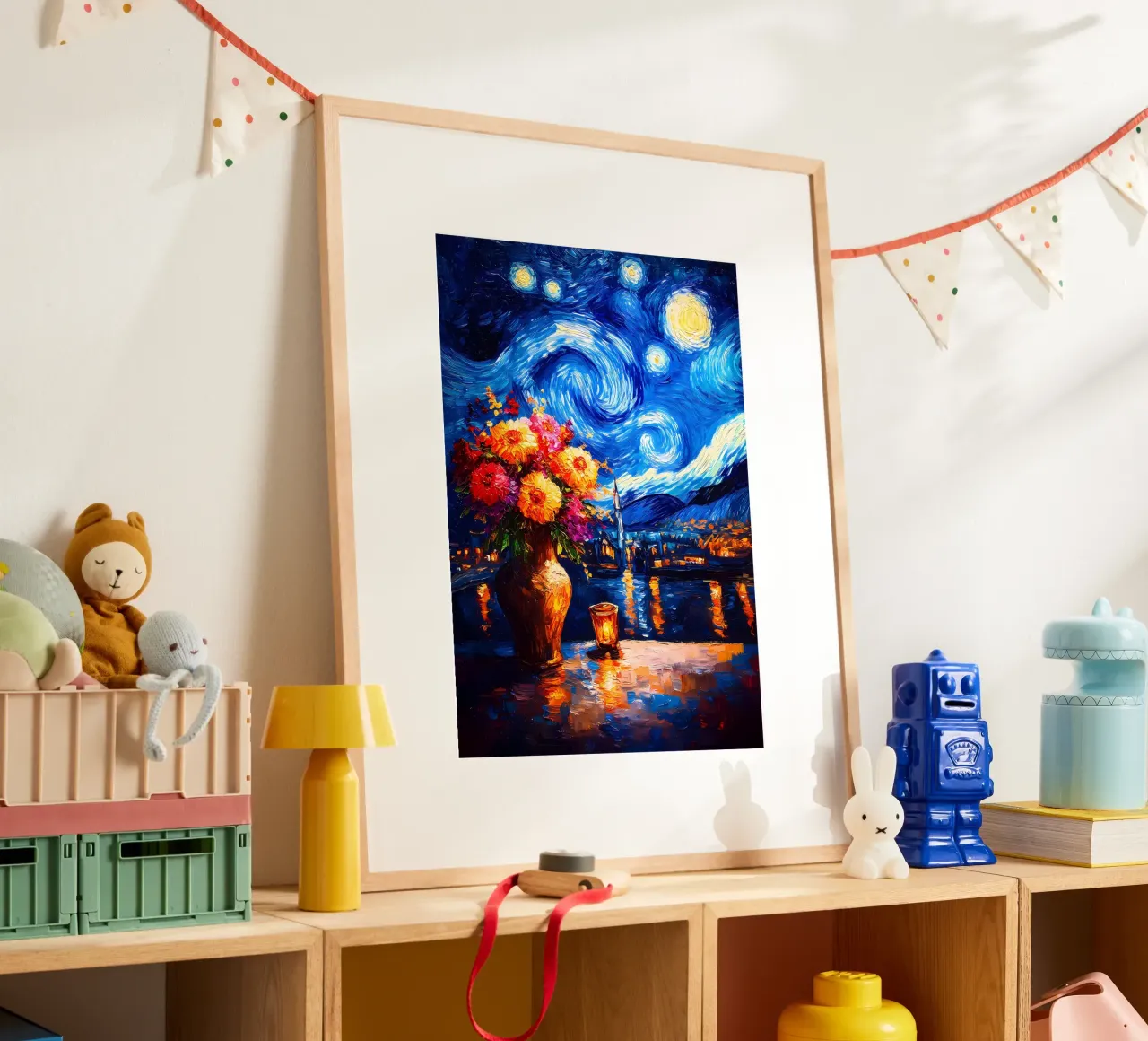 Fiori della notte stellata poster con telaio in alluminio da Adrian Patel