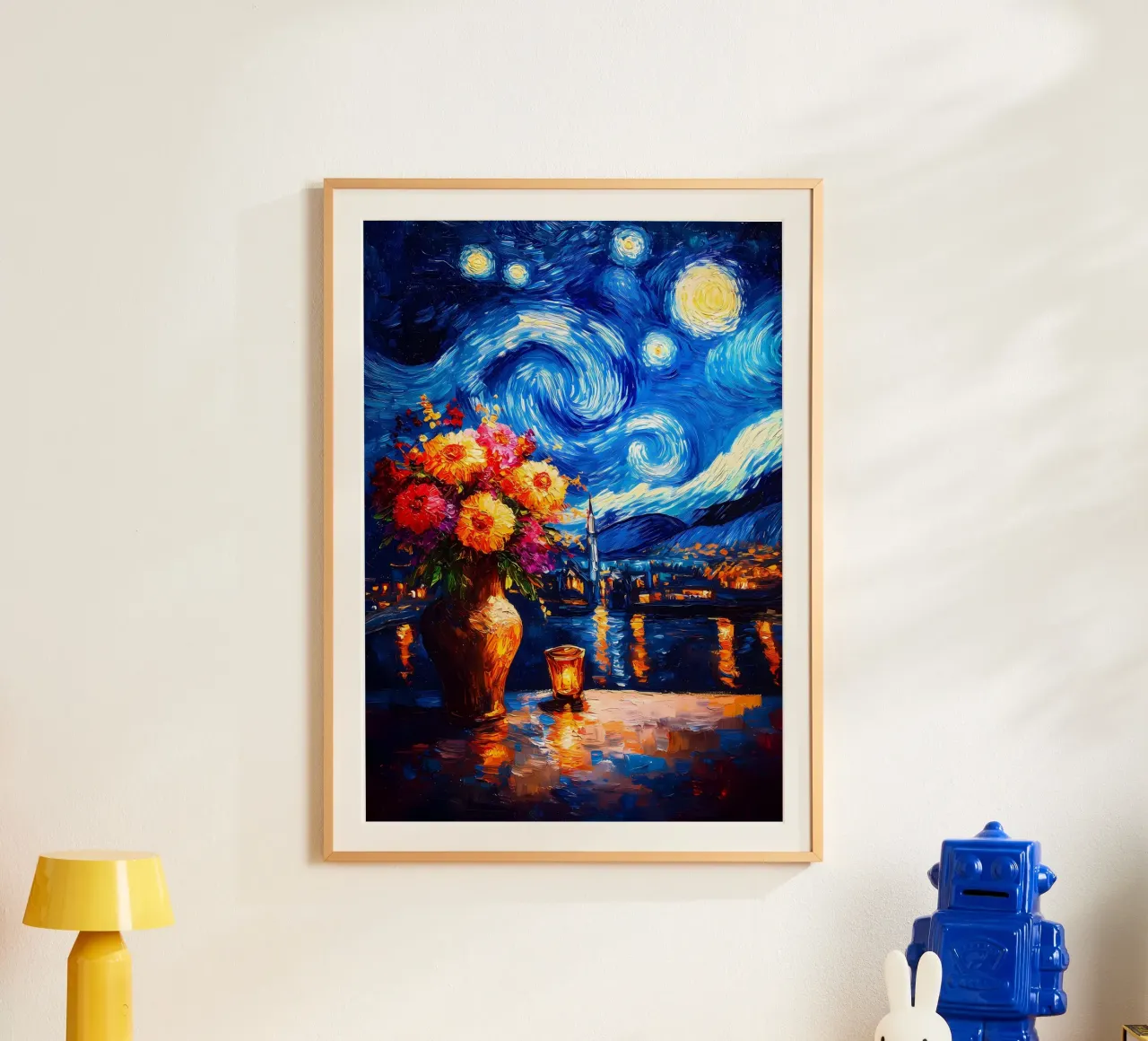 Fiori della notte stellata poster con telaio in alluminio da Adrian Patel