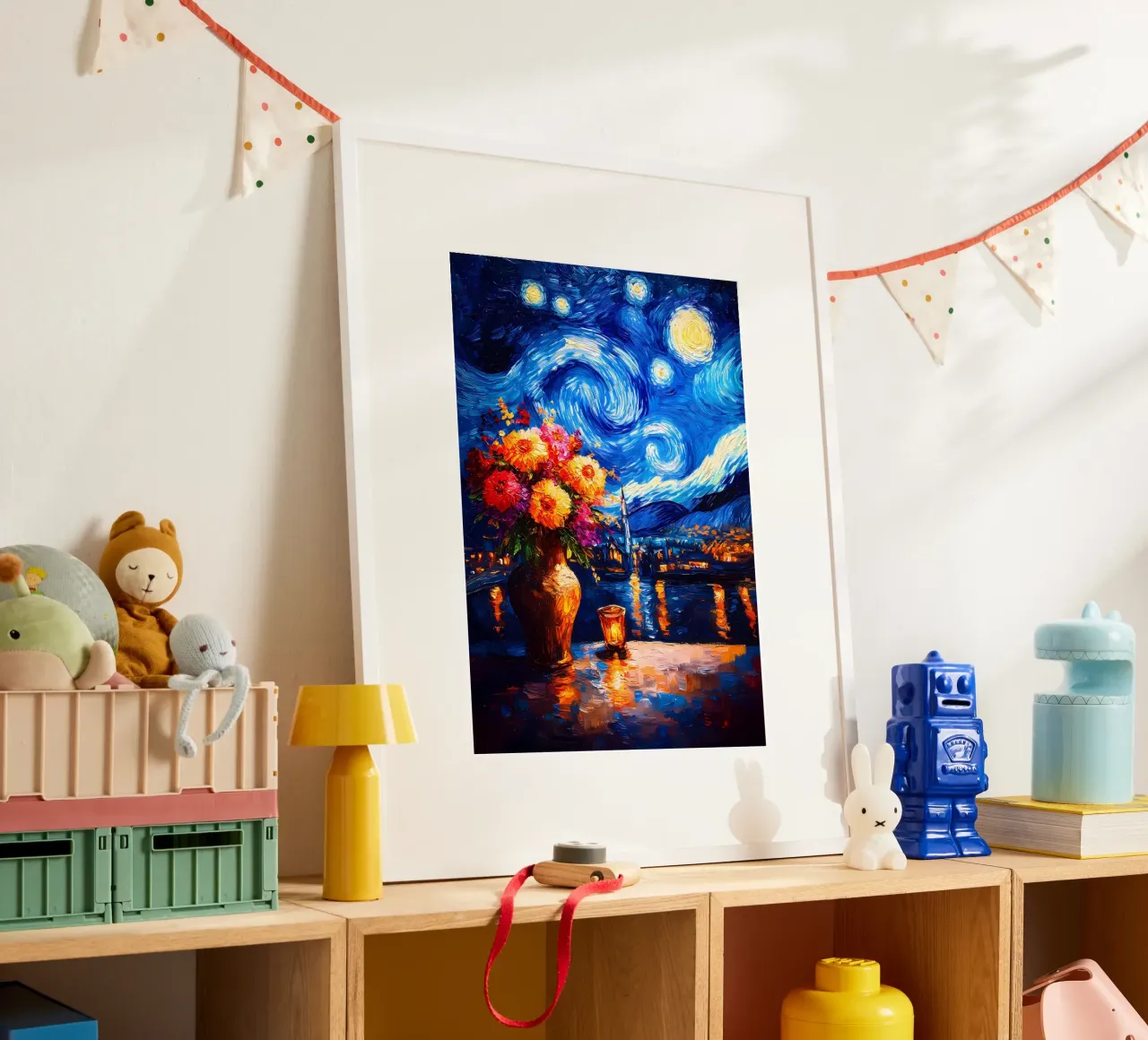 Fiori della notte stellata poster con telaio in alluminio da Adrian Patel