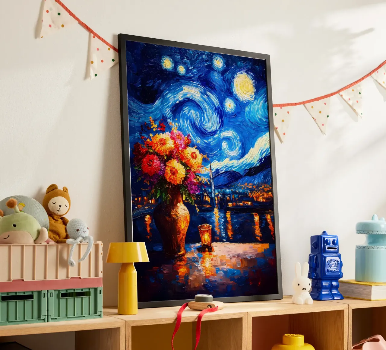 Fiori della notte stellata poster con telaio in alluminio da Adrian Patel