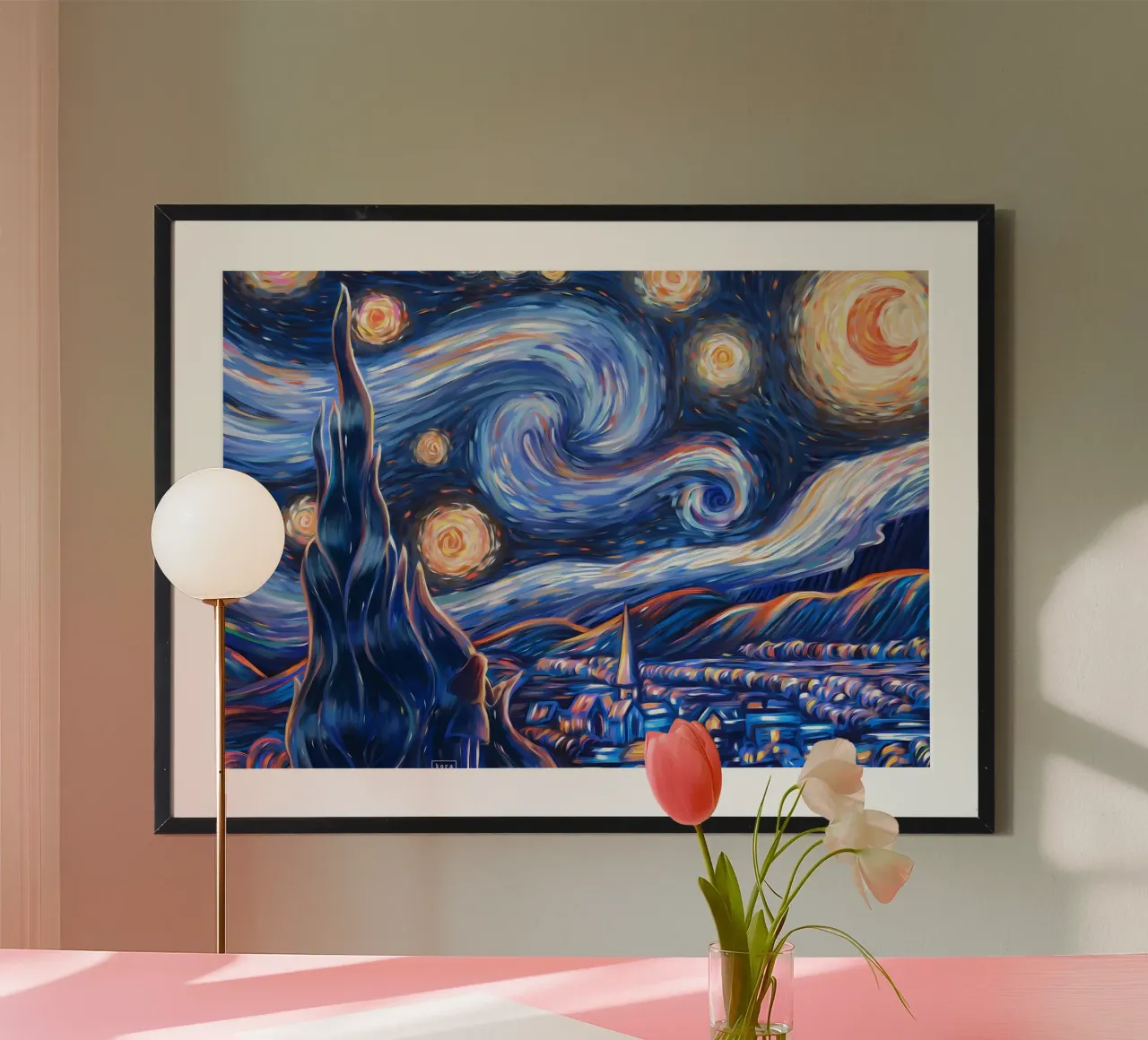 Stato d'animo della notte stellata poster con telaio in legno da Adrian Patel