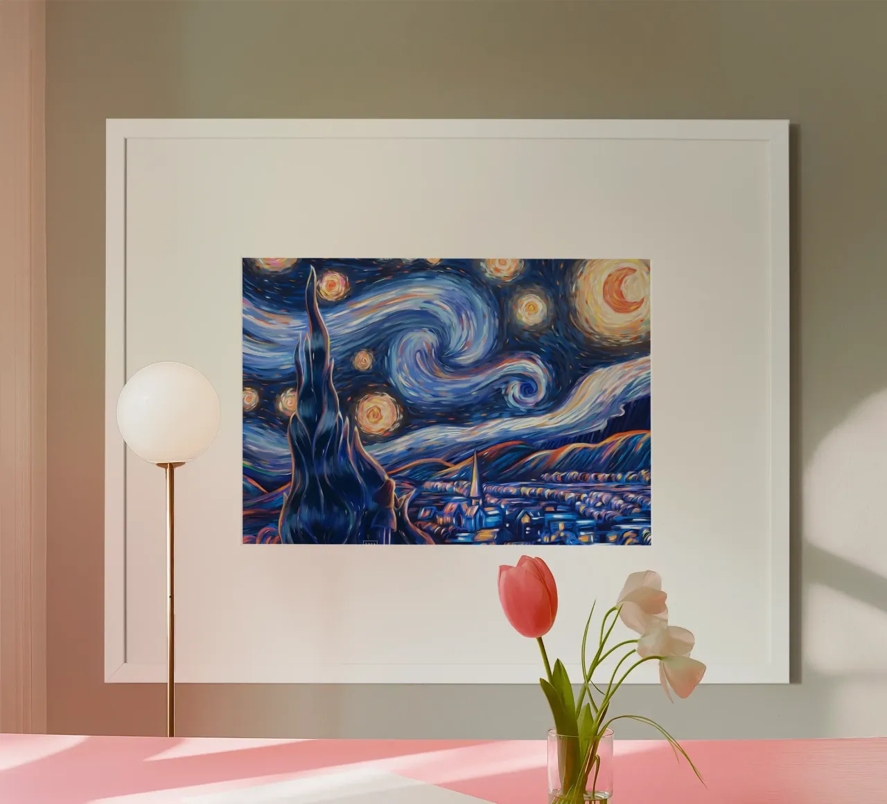 Stato d'animo della notte stellata poster con telaio in legno da Adrian Patel