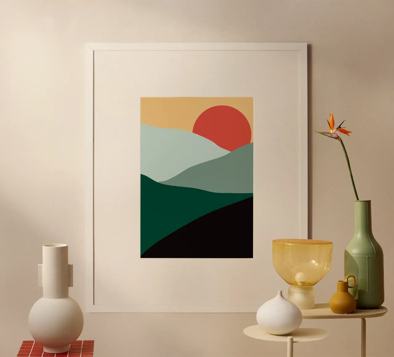 Montagne e sole poster con telaio in legno da Bartosz Powalka