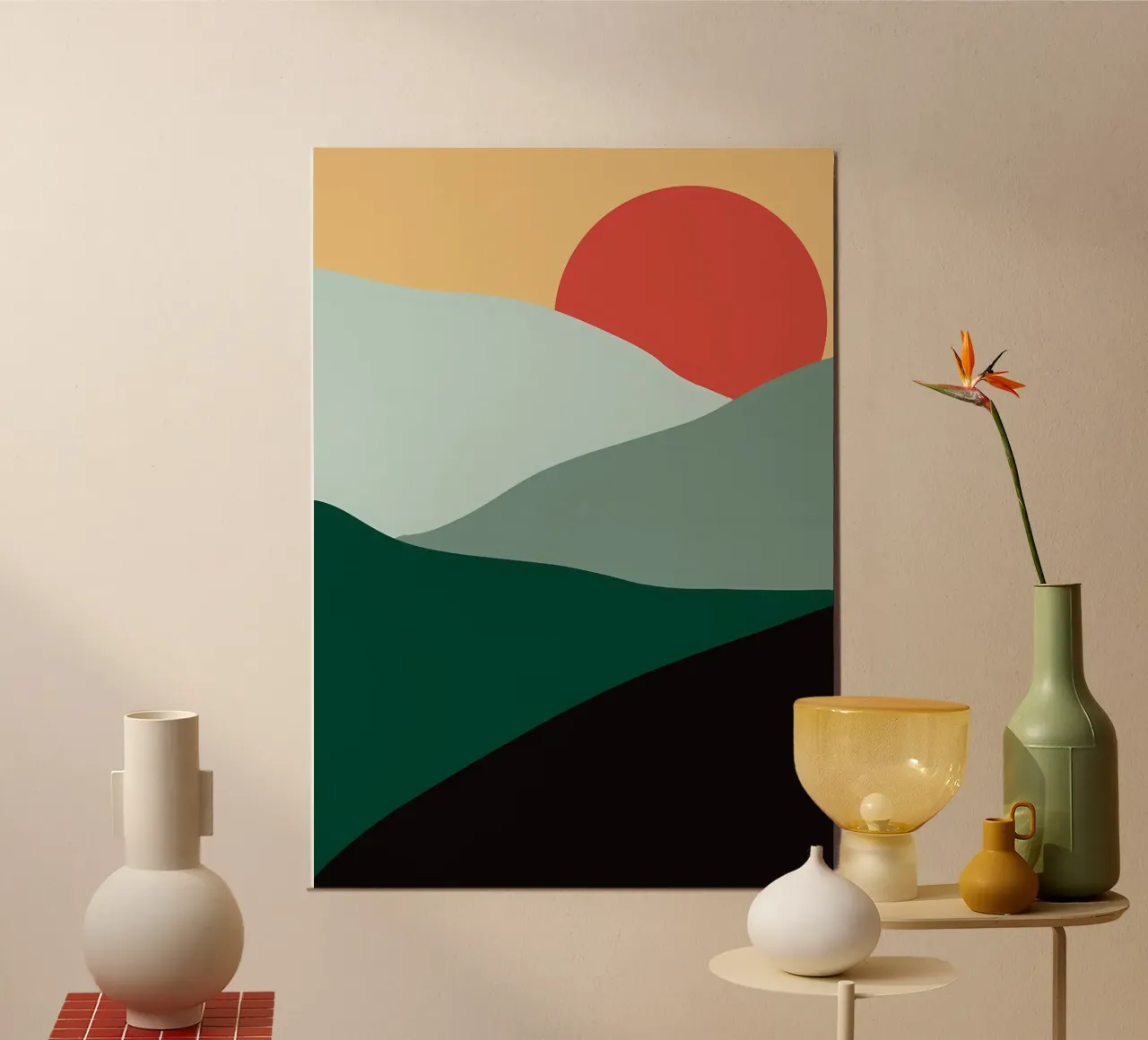 Montagne e sole poster con telaio in legno da Bartosz Powalka