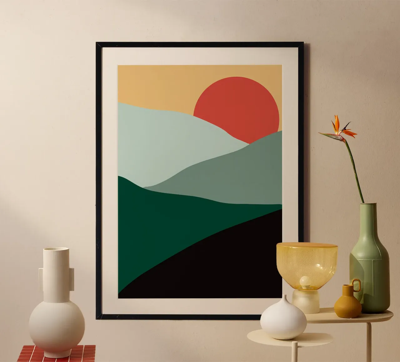 Montagne e sole poster con telaio in legno da Bartosz Powalka