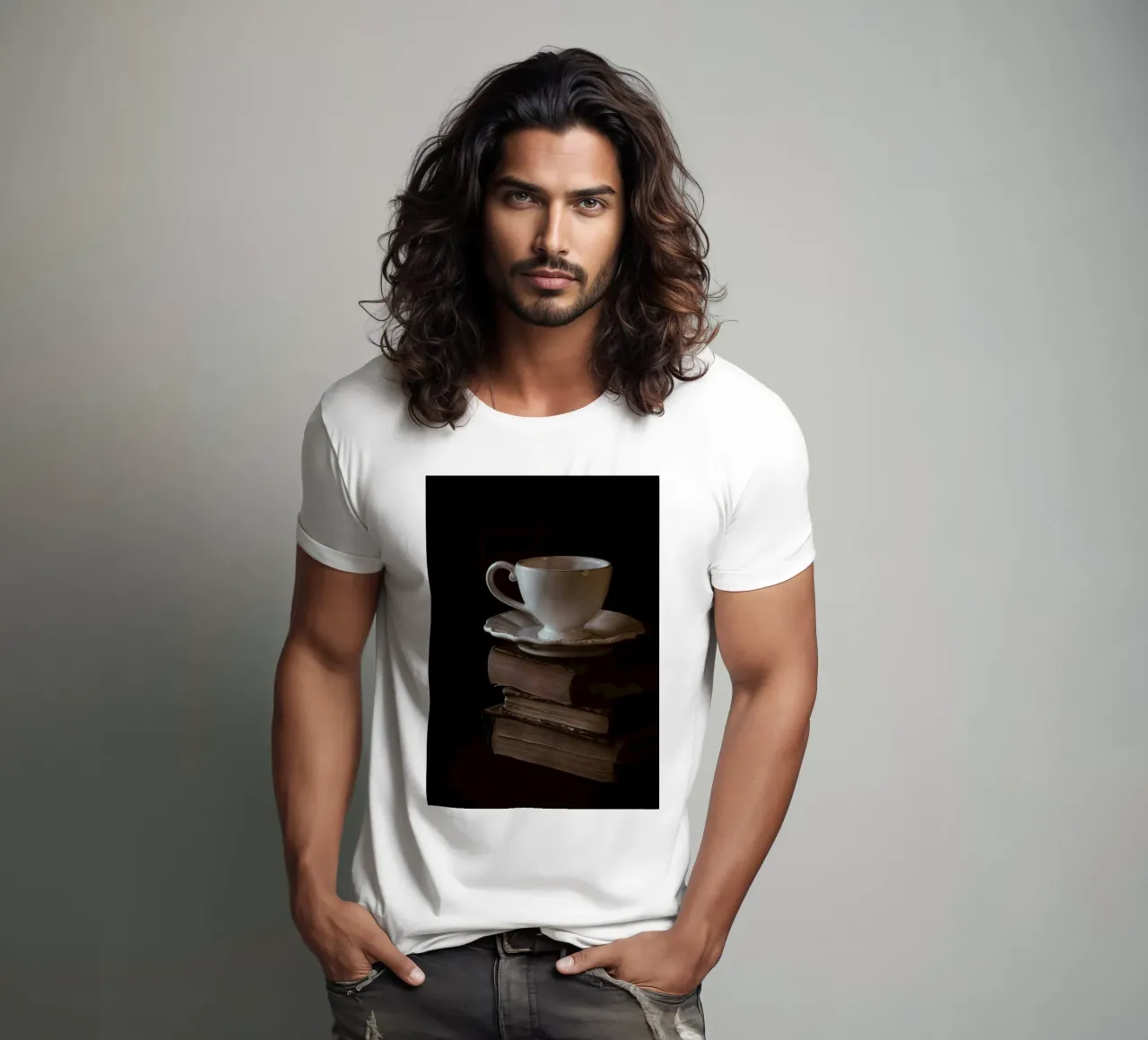 Cup and books t-shirt by Aiden Garcia