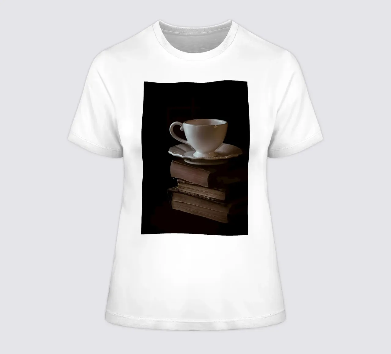 Cup and books women's fitted t-shirt by Aiden Garcia