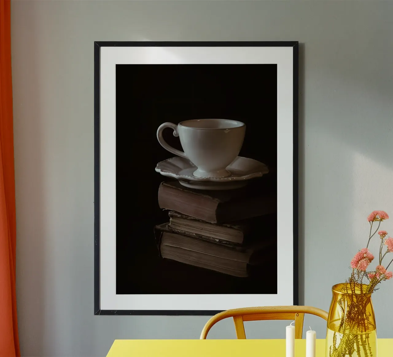 Cup and books poster by Aiden Garcia