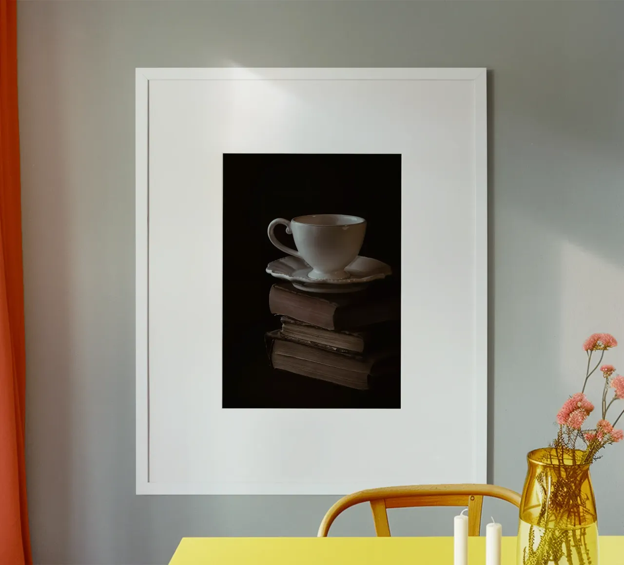 Cup and books poster by Aiden Garcia