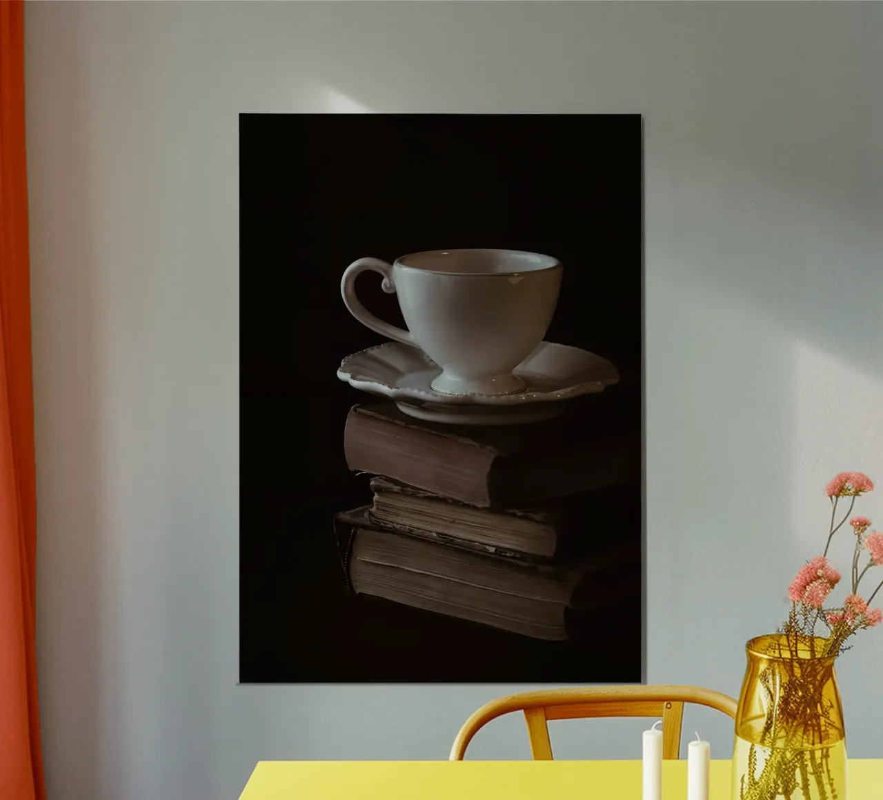 Cup and books poster by Aiden Garcia