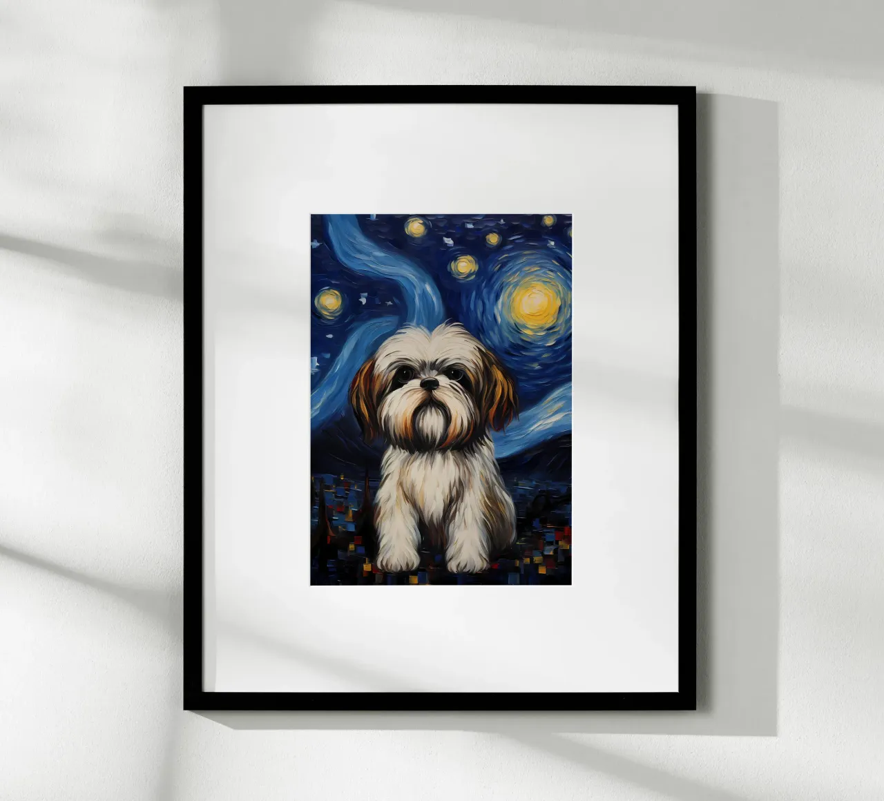 Shih Tzu Vincent Van Gogh poster con telaio in legno da Adrian Patel